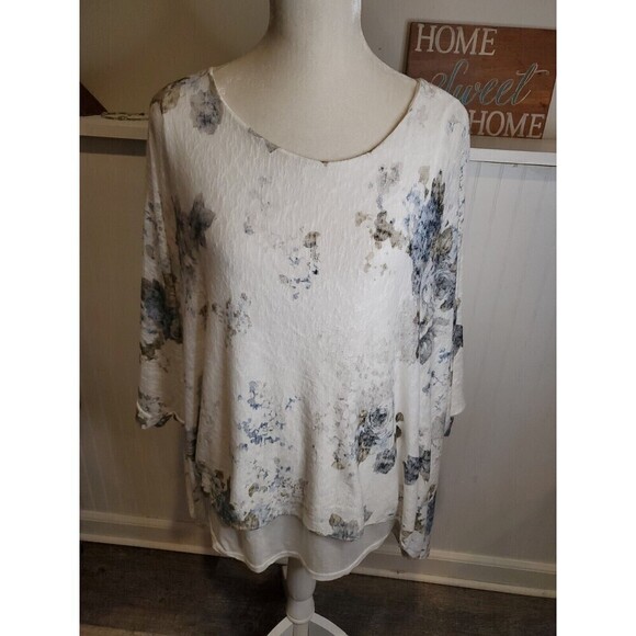 Elena Baldi Flowy Top women's L White Water Color floral  made in Italy - Picture 1 of 6